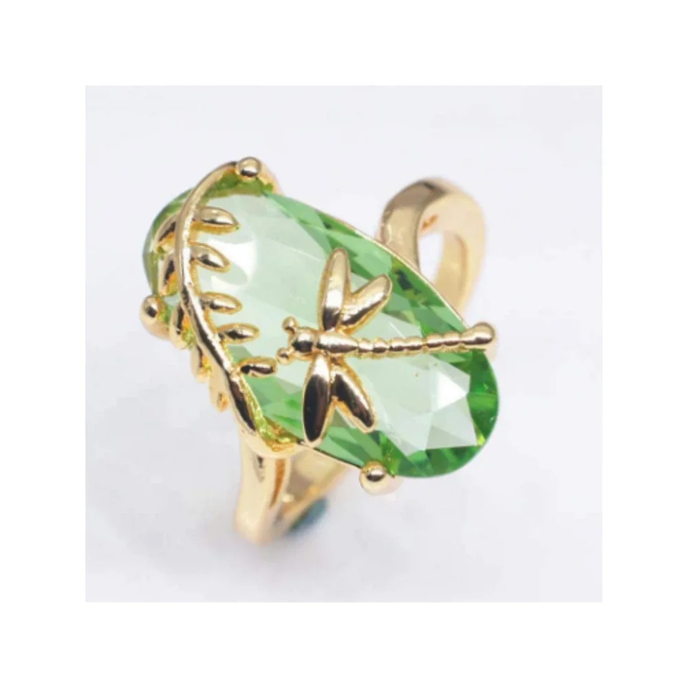 Dragonfly Green Gold Cocktail Ring Big Crystal Statement Ring Reduced Shipping! - Picture 5 of 7